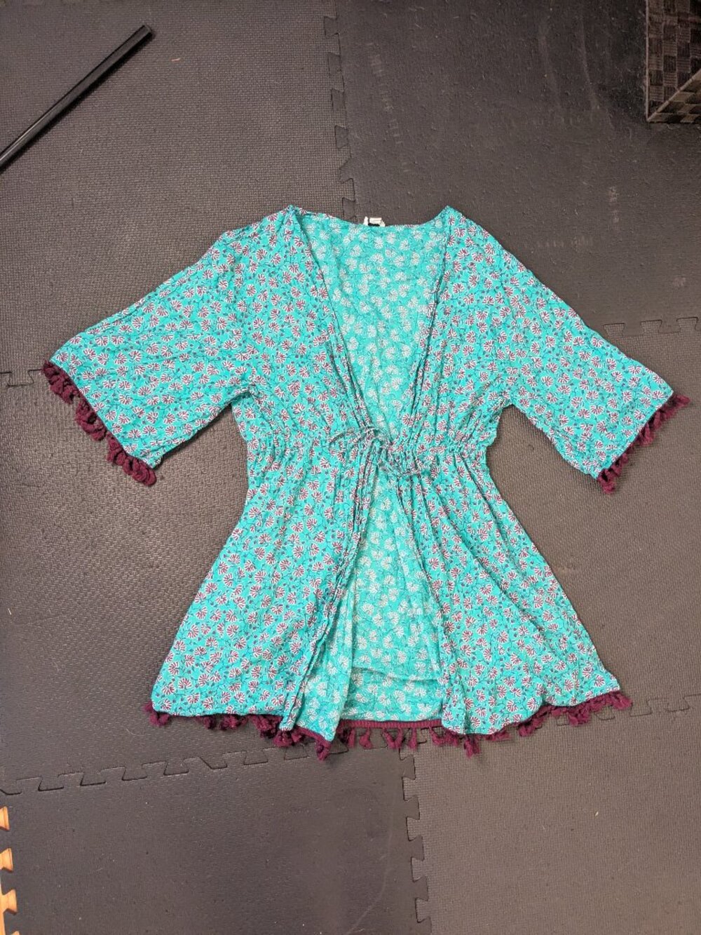 J crew XL Boho beach swim cover robe 100% cotton tassel trim summer vacation